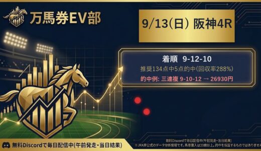 9/13(日) 阪神4R 結果｜万馬券EV部 #競馬 #JRA #万馬券 #阪神競馬